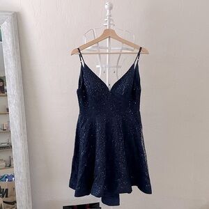 Gorgeous B Darlin prom sequins navy blue hi-low juniors dress Spring Formal
